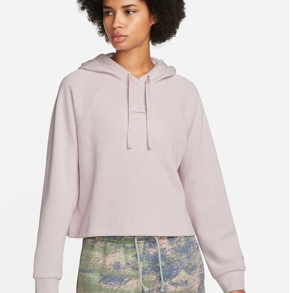 Nike Pink Ribbed Cropped Hoodie XS